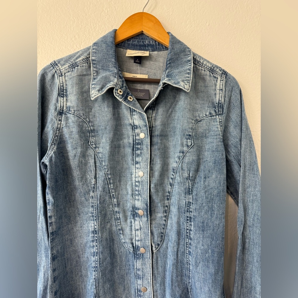Universal Thread Blue Denim Button Down, Size 8, … - image 3